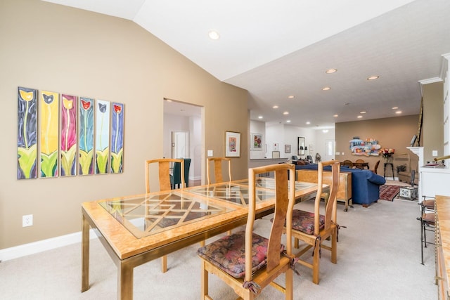 6227 Marias Point Ln, Columbus, OH 43213 - dining space featuring light carpet, recessed lighting, lofted ceiling, and baseboards