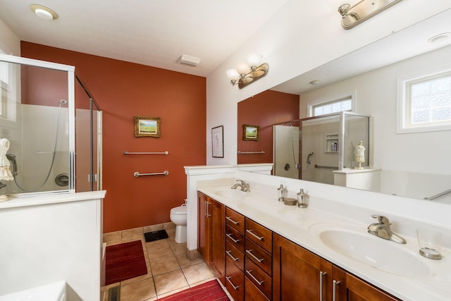 6227 Marias Point Ln, Columbus, OH 43213 - full bathroom featuring a stall shower, tile patterned flooring, toilet, and double vanity