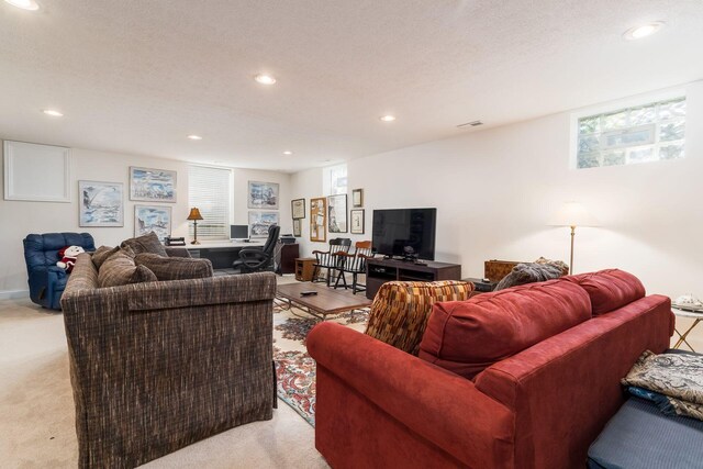 6227 Marias Point Ln, Columbus, OH 43213 - living area with an office area, light colored carpet, and recessed lighting