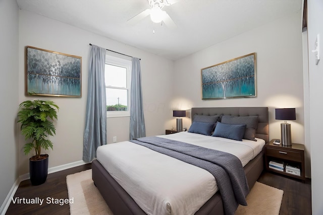 9721 State Rte 521, Sunbury, OH 43074 - bedroom with dark wood-type flooring, baseboards, and ceiling fan