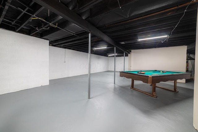 2814 Nesbitt Rd, Caledonia, OH 43314 - game room featuring concrete flooring, pool table, and concrete block wall