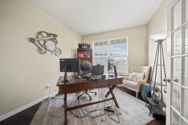 607 Green Forest Pl, Lithopolis, OH 43136 - office space with wood finished floors, baseboards, and lofted ceiling