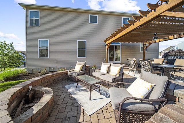 607 Green Forest Pl, Lithopolis, OH 43136 - view of patio / terrace with an outdoor living space with a fire pit and a pergola