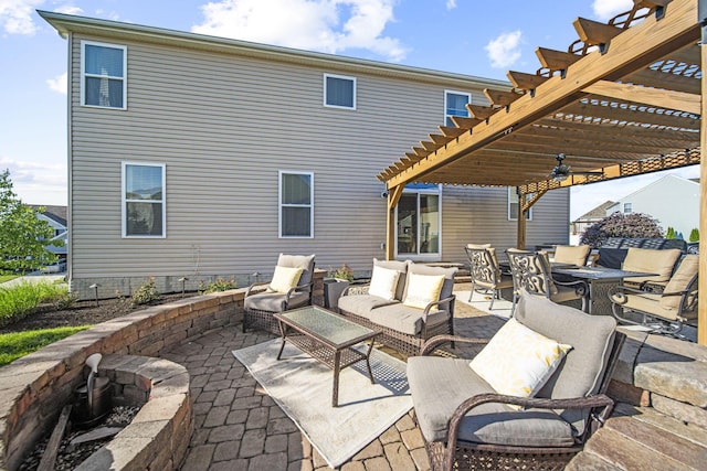 607 Green Forest Pl, Lithopolis, OH 43136 - view of patio with an outdoor living space with a fire pit, a pergola, and outdoor dining space