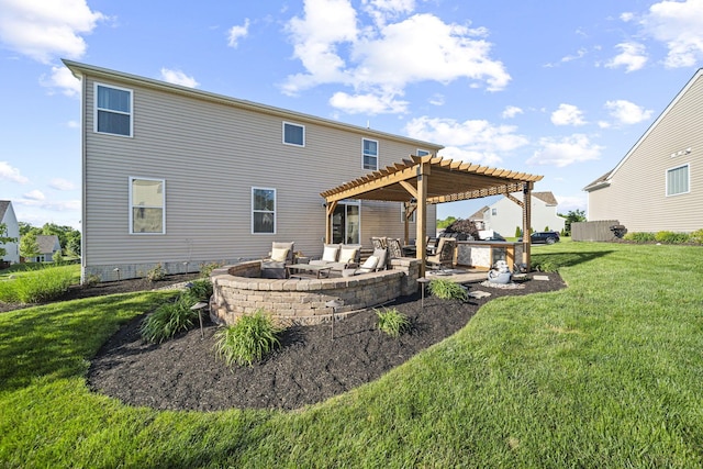 607 Green Forest Pl, Lithopolis, OH 43136 - rear view of house with a pergola, a yard, a patio area, a fire pit, and exterior kitchen