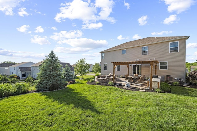 607 Green Forest Pl, Lithopolis, OH 43136 - back of house with a pergola, an outdoor living space, cooling unit, and a yard