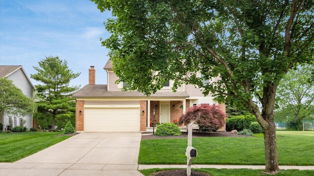 832 Mcleod Parc, Pickerington, OH 43147 - view of property hidden behind natural elements with driveway, a front yard, a chimney, and brick siding