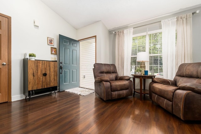 3854 Sugarbark Dr, Canal Winchester, OH 43110 - living area featuring dark wood-style floors and lofted ceiling