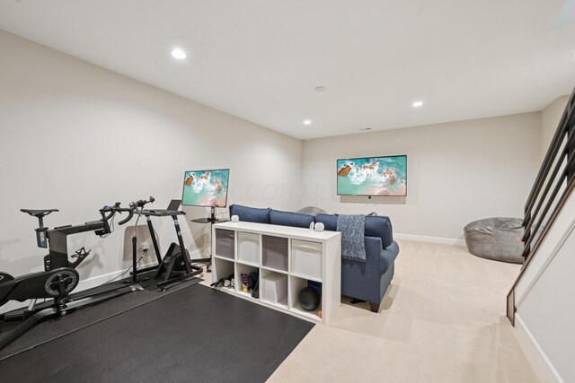304 Cornelius St, Columbus, OH 43215 - exercise room with recessed lighting, baseboards, and carpet floors
