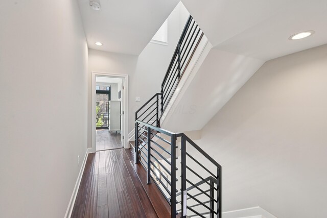 304 Cornelius St, Columbus, OH 43215 - hallway featuring recessed lighting, wood-type flooring, baseboards, and stairs