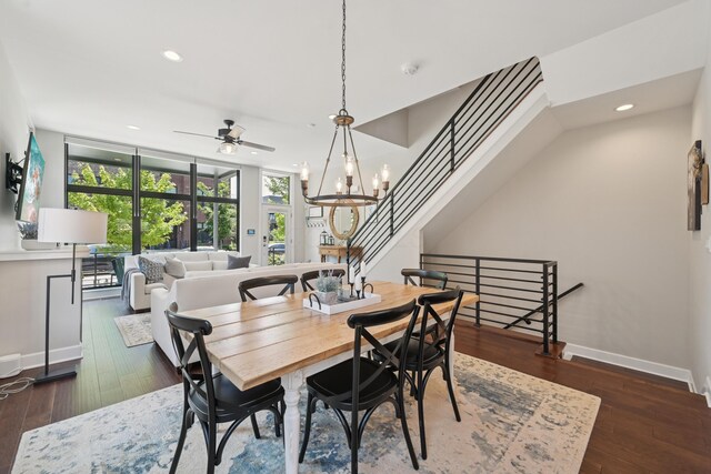 304 Cornelius St, Columbus, OH 43215 - dining room with ceiling fan, baseboards, wood finished floors, recessed lighting, and stairs
