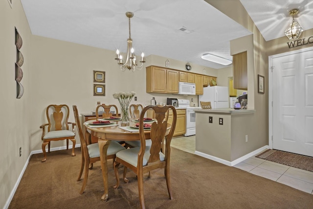 577 S Market St, Lithopolis, OH 43136 - dining room featuring a chandelier, light colored carpet, baseboards, and light tile patterned floors