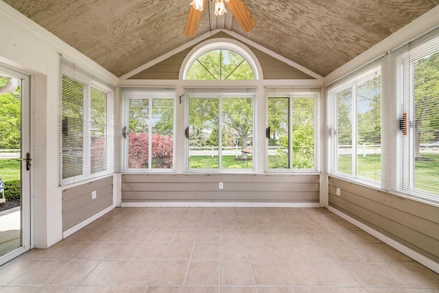6323 Pinehurst Pointe, Westerville, OH 43082 - unfurnished sunroom featuring ceiling fan, lofted ceiling, and tile patterned flooring