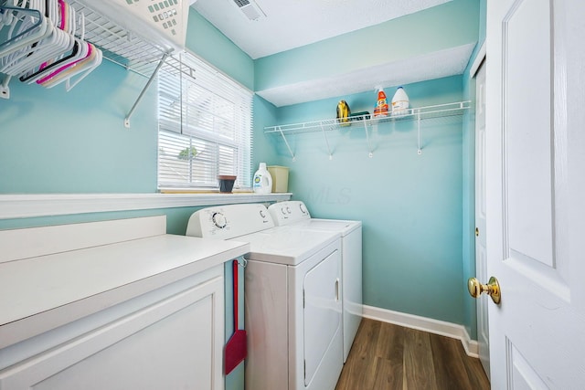5210 Novelty Ave Unit 73D, Canal Winchester, OH 43110 - clothes washing area featuring independent washer and dryer, dark wood finished floors, and baseboards