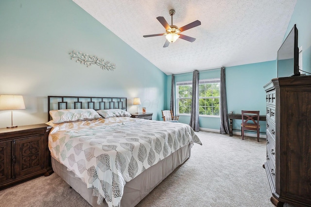 5210 Novelty Ave Unit 73D, Canal Winchester, OH 43110 - bedroom featuring light carpet, a textured ceiling, high vaulted ceiling, and ceiling fan