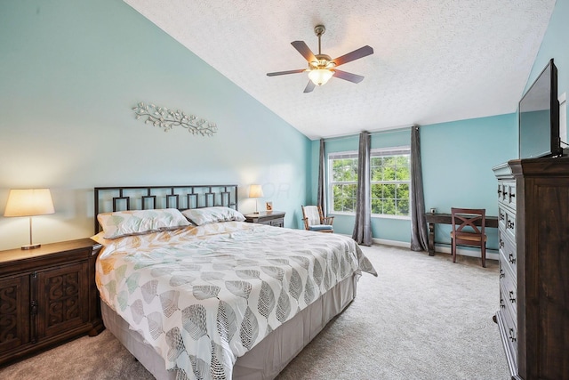 5210 Novelty Ave Unit 73D, Canal Winchester, OH 43110 - bedroom featuring carpet floors, a textured ceiling, lofted ceiling, and a ceiling fan