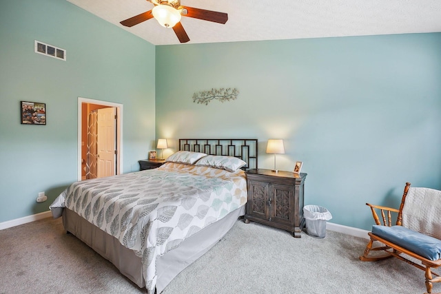 5210 Novelty Ave Unit 73D, Canal Winchester, OH 43110 - carpeted bedroom featuring baseboards, high vaulted ceiling, and a ceiling fan