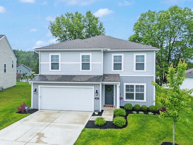 385 Kells Ct E, Newark, OH 43055 - traditional-style home with board and batten siding, concrete driveway, a garage, roof with shingles, and a front yard