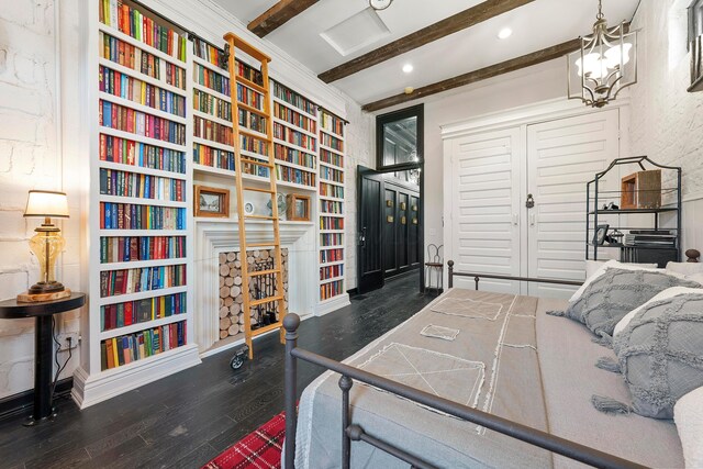 43-45 W Markison Ave, Columbus, OH 43207 - bedroom featuring hardwood / wood-style floors, beam ceiling, a chandelier, and recessed lighting
