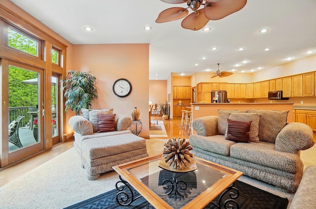 1092 George Allen Dr, South Vienna, OH 45369 - living area with a ceiling fan, recessed lighting, and light wood-type flooring