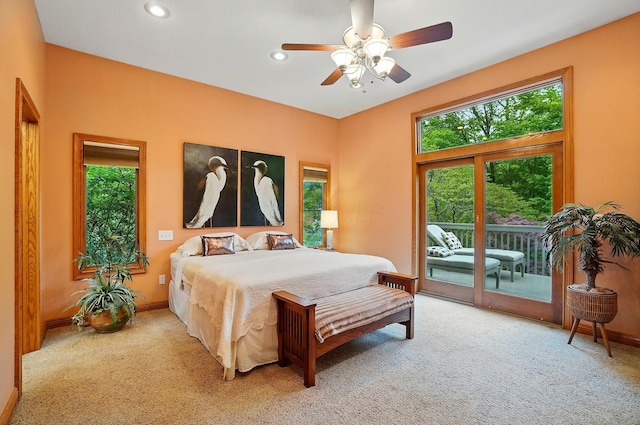 1092 George Allen Dr, South Vienna, OH 45369 - bedroom with access to exterior, light colored carpet, baseboards, and recessed lighting