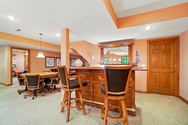 1092 George Allen Dr, South Vienna, OH 45369 - indoor wet bar with recessed lighting, light colored carpet, decorative light fixtures, and baseboards