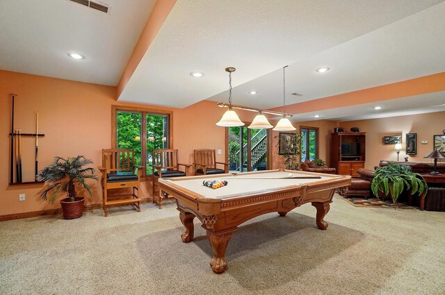 1092 George Allen Dr, South Vienna, OH 45369 - recreation room featuring carpet, pool table, recessed lighting, and baseboards