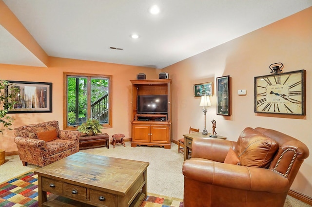 1092 George Allen Dr, South Vienna, OH 45369 - living area featuring light carpet, baseboards, and recessed lighting