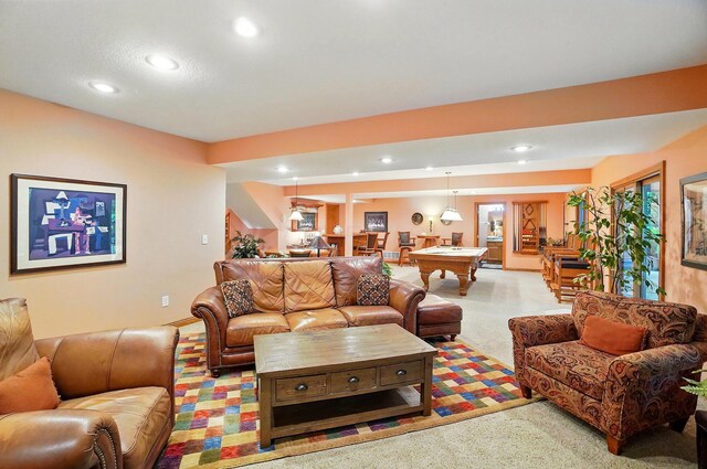 1092 George Allen Dr, South Vienna, OH 45369 - living area with light carpet, pool table, and recessed lighting