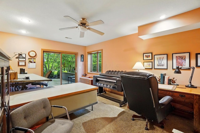 1092 George Allen Dr, South Vienna, OH 45369 - carpeted office space featuring a ceiling fan and recessed lighting