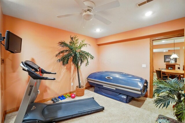 1092 George Allen Dr, South Vienna, OH 45369 - exercise room with carpet flooring, recessed lighting, ceiling fan, and baseboards