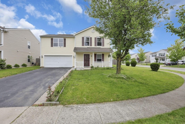 5504 Rothermund Dr, Canal Winchester, OH 43110 - traditional home featuring a garage, asphalt driveway, covered porch, and a front lawn