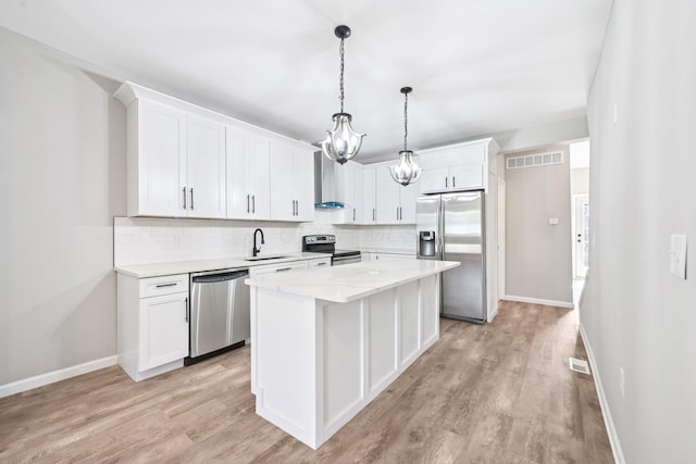 434 S Champion Ave, Columbus, OH 43205 - kitchen featuring appliances with stainless steel finishes, backsplash, white cabinetry, and light wood-type flooring