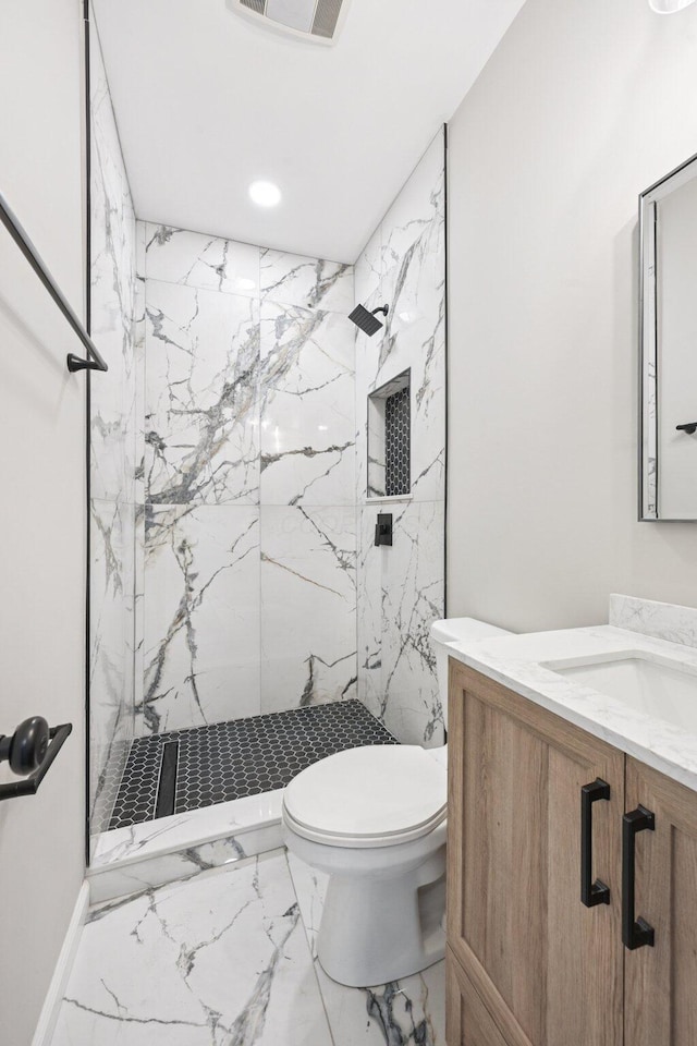 434 S Champion Ave, Columbus, OH 43205 - full bath with vanity, marble finish flooring, a marble finish shower, and recessed lighting