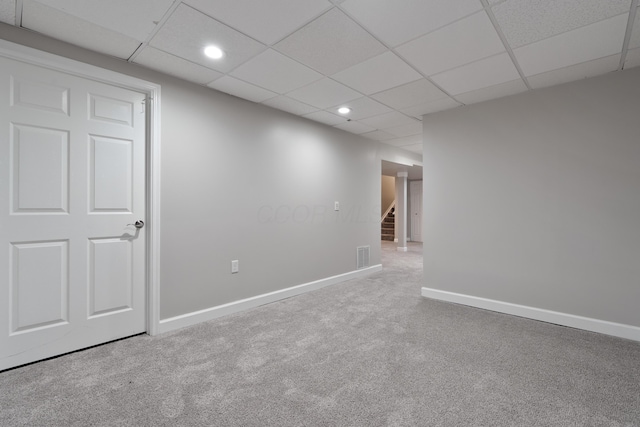 4526 Hoffman Farms Dr, Hilliard, OH 43026 - empty room with carpet flooring, baseboards, stairs, a drop ceiling, and recessed lighting