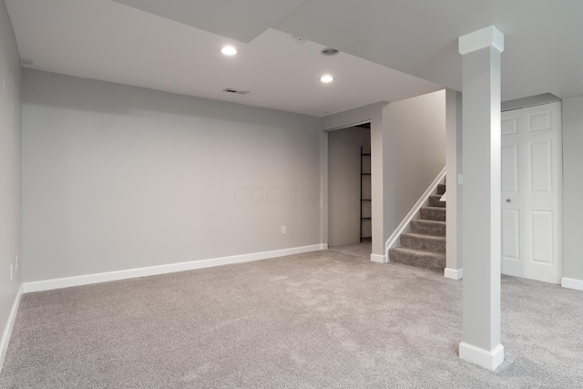 4526 Hoffman Farms Dr, Hilliard, OH 43026 - finished below grade area featuring light colored carpet, recessed lighting, stairway, and baseboards