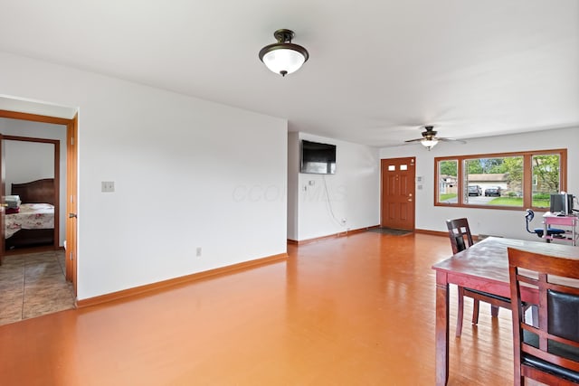 5707 Lindenwood Rd, Columbus, OH 43229 - dining area featuring ceiling fan and baseboards