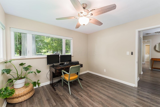 205 Meadowlark Ln, Columbus, OH 43214 - office space featuring dark wood-style floors, baseboards, and a ceiling fan