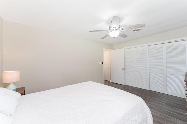205 Meadowlark Ln, Columbus, OH 43214 - bedroom with dark wood-type flooring, a closet, and ceiling fan
