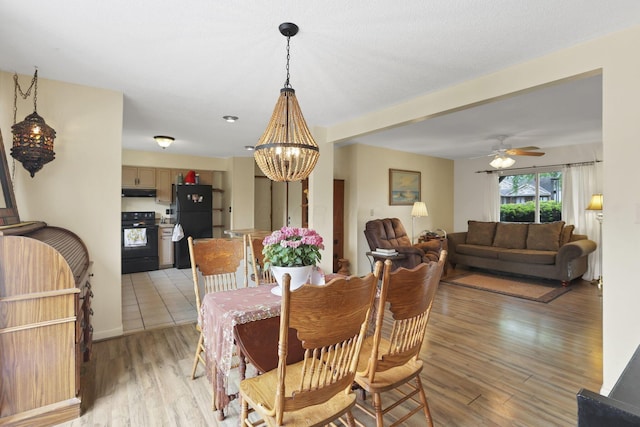 1703 Ringfield Dr, Galloway, OH 43119 - dining space featuring a chandelier, light wood-style floors, and a ceiling fan