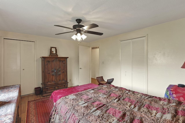 1703 Ringfield Dr, Galloway, OH 43119 - bedroom with wood finished floors, ceiling fan, and two closets