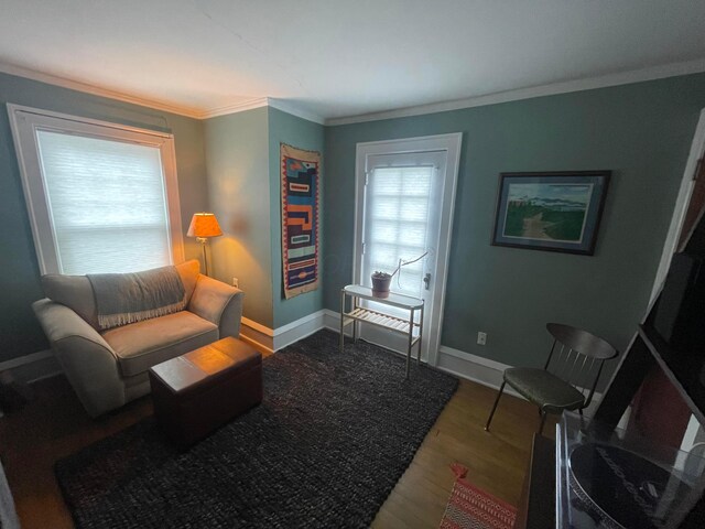 91 Oakland Park Ave, Columbus, OH 43214 - living room with wood finished floors, ornamental molding, and baseboards
