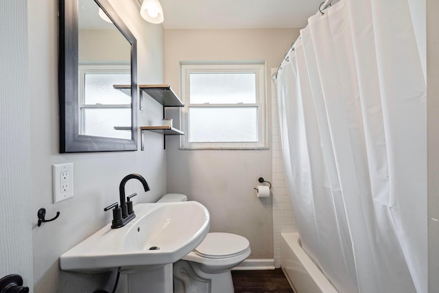 full bath featuring a sink, toilet, and wood finished floors
