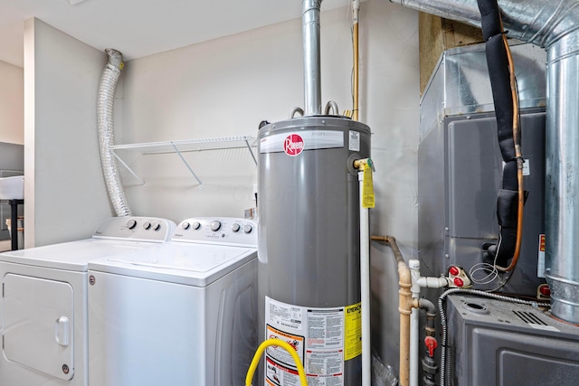 laundry room featuring gas water heater and washer and dryer