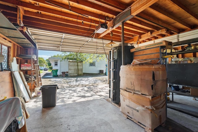 garage with a garage door opener