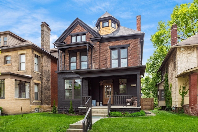 1271 E Long St, Columbus, OH 43203 - view of front facade featuring brick siding, covered porch, and a front lawn