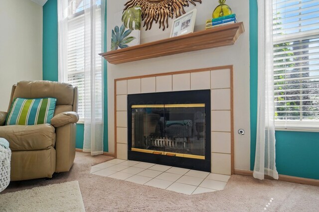 2675 Pine Marsh Dr, Grove City, OH 43123 - detailed view of carpet flooring, a fireplace, and baseboards