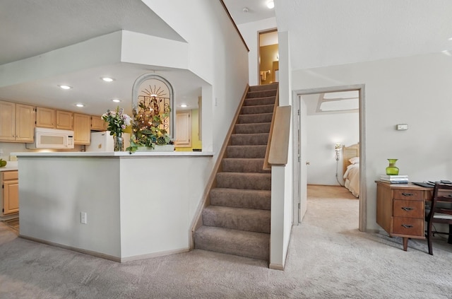 2675 Pine Marsh Dr, Grove City, OH 43123 - staircase featuring carpet floors, recessed lighting, and baseboards