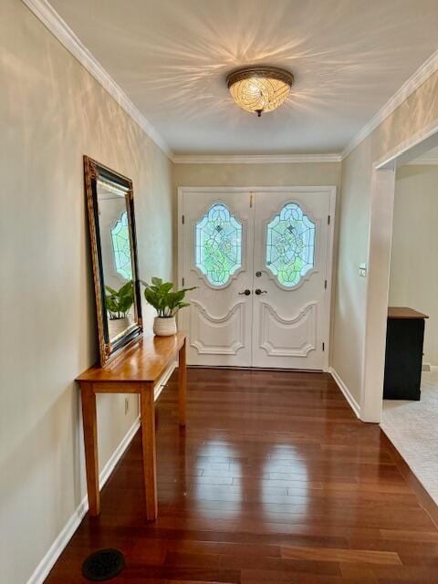 3145 Bembridge Rd, Columbus, OH 43221 - entrance foyer featuring wood-type flooring, ornamental molding, french doors, and baseboards