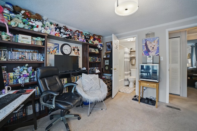25 Ravine Ridge Dr, Delaware, OH 43015 - carpeted home office featuring crown molding and a textured ceiling